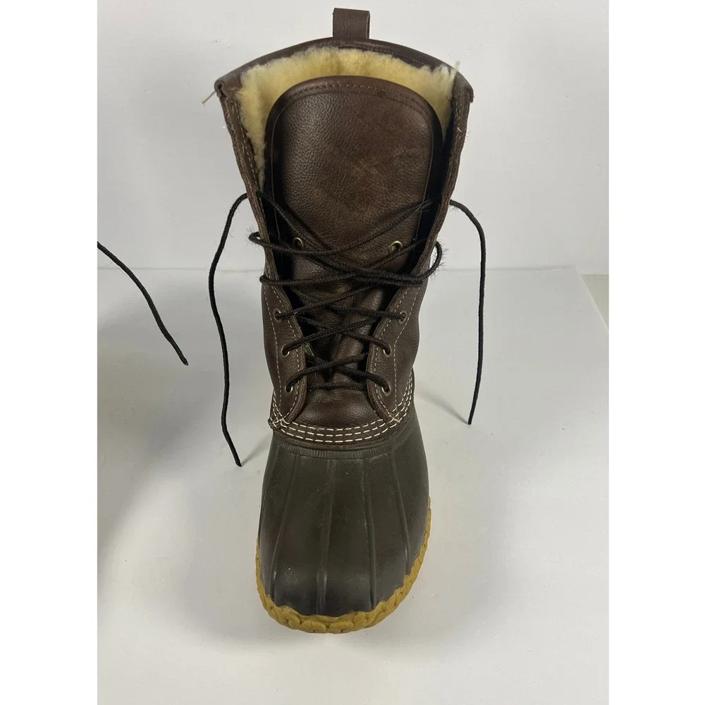 LL Bean Shearling Lined Bean Boots Mens 10M Brown Leather Duck Boots 1003580 USA